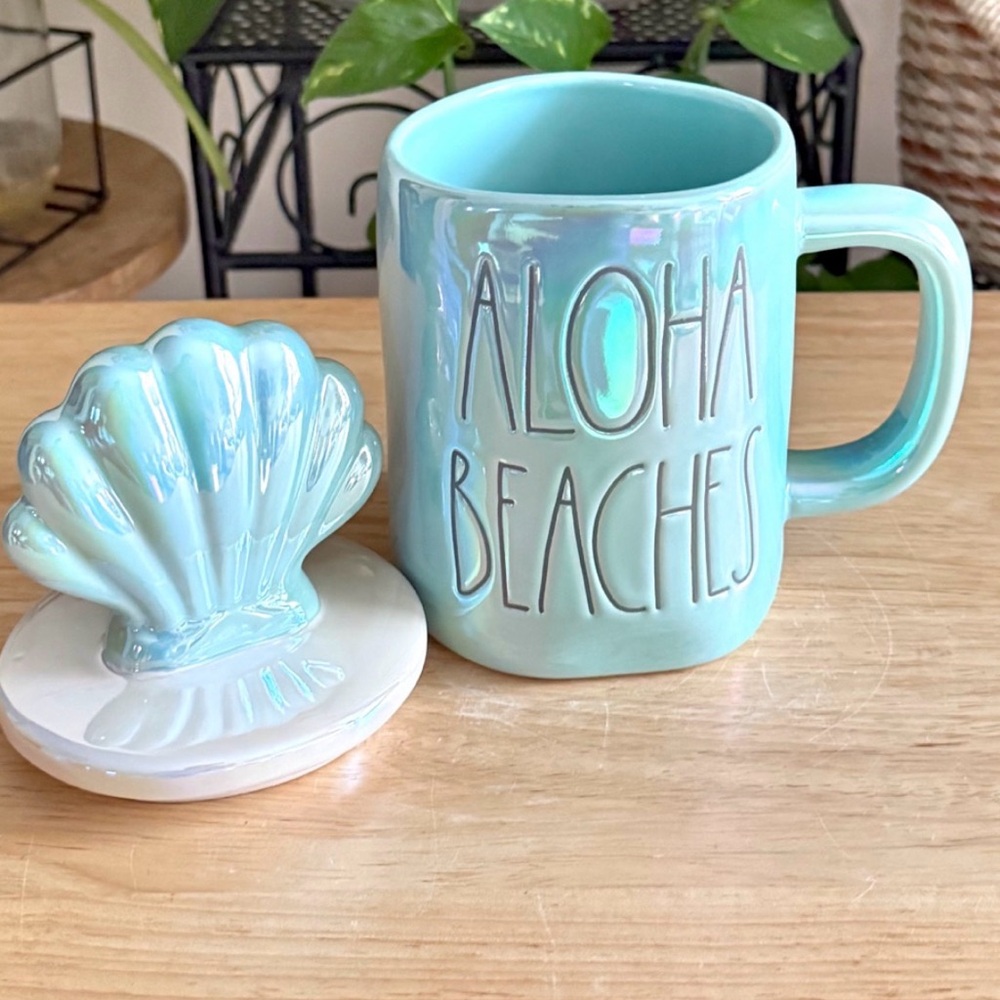 Rae Dunn ALOHA BEACHES Iridescent Mug w/ Shell Lid Coastal Beach House Decor - Picture 3 of 12